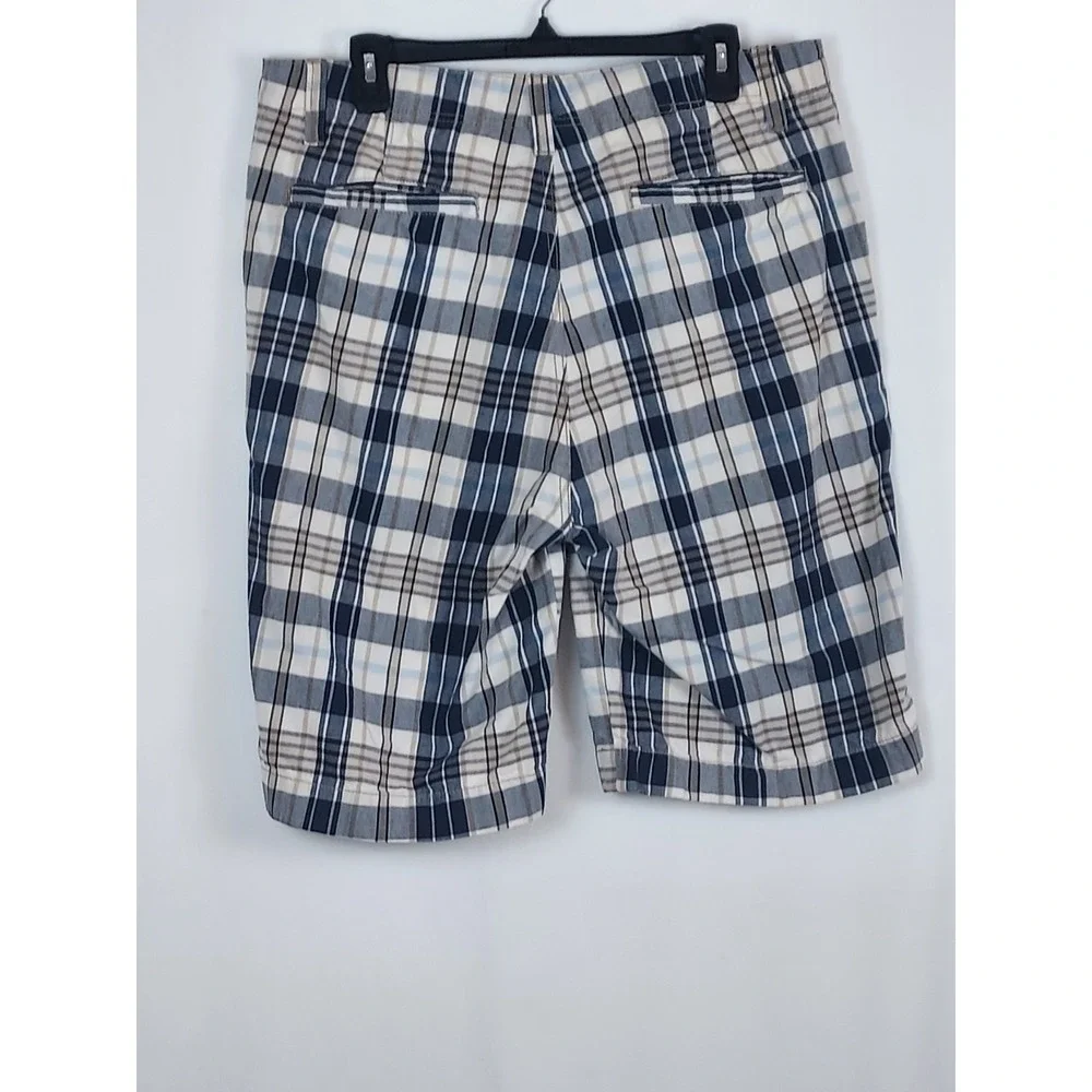 Nautica‎ Mens 33 Shorts Blue Plaid Cotton Flat Front